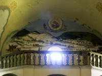 Kaple sv. Rocha: Nástěnná malba na kůru kaple zachycující výjev z bitvy v prusko-rakouské válce.