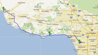 1. den - 69 mil, A-Los Angeles půjčovna Dollar, B-Malibu, C-Ventura