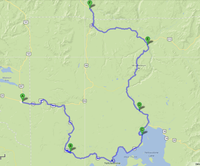 11. den 130 mil, B-Old Faithfull, C-Yellowstone Lake,  D-Sulphur Caldron, E-Tower Fall