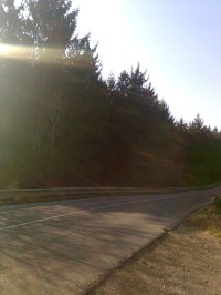 Detail hlavní silnice Úsov - Medlov, kde místo silnice zasahovalo do důlního areálu. Pěší turisté mohou z krajnice cesty u stromů pozorovat propadlé důlní šachty nejen z těchto míst ...... 