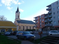 nová budova, evanjelický kostol a fara