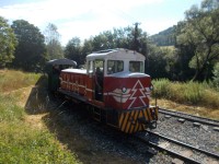 Výletní vlak v čele s motorovou lokomotivou Rába přijel do Chvatimechu. 