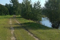 Chodník z hlíny a trávy láka k příjemné jízdě na kole kolem Ostravice