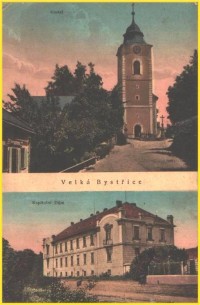 Velká Bystřice-Kapitulní dům a kostel v r.1927-ze sbírky:M.Ulrych 