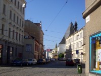 Olomouc-Sokolská ulice s Malou kašnou a kostelem Neposkvrněného početí P.Marie-Foto:Ulrych Mir.