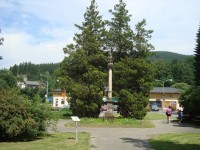 Jeseník-Zámecké náměstí s barokním sloupem Nejsvětější Trojice-Foto:Ulrych Mir.