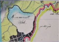 Rybník Nesyt a okolí na výřezu mapy z roku 1720, převzato z informační tabule