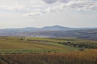 Pohled přes Bořetice a Velké Pavlovice na hřeben Pavlovských vrchů