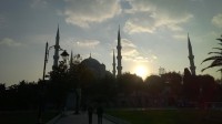 Modrá mešita při západu slunce.