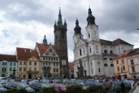 Klatovy - náměstí s radnicí, Černou věží a kostelem