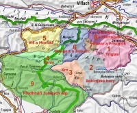 Slovinsko - Julské Alpy: mapa horských celků (zdroj: SummitPost.org)