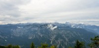 Slovinsko - Julské Alpy: vyhlídka Rjava skala na hlavní hřeben Julských Alp, Triglav