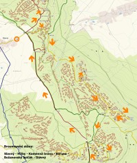 Broumovské stěny: mapa trasy Slavný - Hřiby - Kamenná brána - Koruna - Božanovský Špičák - Slavný