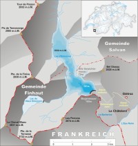 Švýcarsko: Přehrada Emosson - mapa