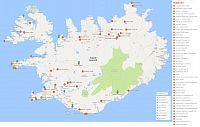 Island: mapa navštívených míst (červenec 2017) (zdroj: mapy.cz)