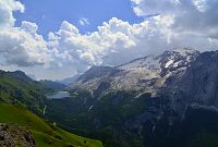 Itálie - Dolomity: Marmolada a přehrada Lago di Fedaia z Bindelovy stezky