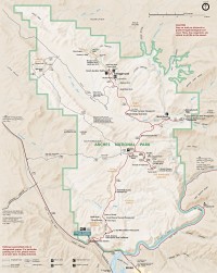 USA Jihozápad: mapa Národního parku Arches (zdroj: Arches National Park)