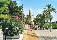 Sevilla, nábřeží řeky Guadalquivir a věž Torre del Oro