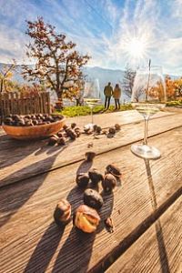 Jedlé kaštany a sklenka výborného vína jsou s Jižním Tyrolskem pevně spojeny