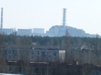 Pripjať, pohled na jadernou elektrárnu