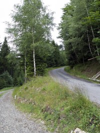 Vojenská silnice u odbočky s lesní (červená od Vojtíškova)
