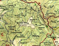 Česko-německá turistická mapa se dvěma objekty