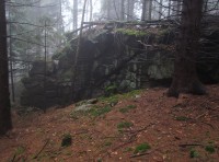 skalní výchozy níž v lese