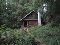 chata na konci lesní cesty