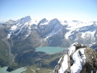 Grosses Wiesbachhorn, Hinterer Bratschenkopf, Klockerin a další nad Stausee Mooserbodenem