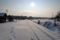 okolí nádraží Blahousty pod sněhovou peřinou, směrem na Pňovany