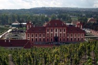 Trojký zámek: Pohled přes vinici z botanické zahrady