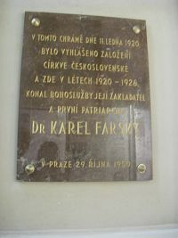 pamätná doska k vyhláseniu cirkvi československej r. 1920