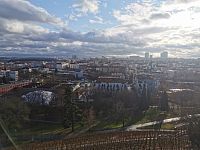pohľad na mesto a vinice v zime