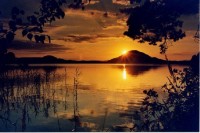 Máchovo jezero: západ slunce nad Šroubeným