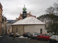 Sv. Ondřej 025: Nejstarší karlovarský kostel, původně gotický ? 15.stol. Přilehlý hřbitov zrušen r. 1911, změněn na Mozartovy sady.