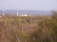 Výhled z haldy Terezie-Ema: Pohled k severu, vodárenské věže na Hladnově, v pozadí koblov
