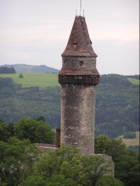 Štramberská trúba - detail: Detail na horní část věže