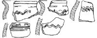 ukázky hradištní keramiky z Tašovic (dle Mergla překreslil L. Hanzl)