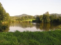 Fryčovice-rybník: Fryčovice-jih, pohled na rybník, v pozadí Kabátice (Hůrky)