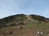 Klimczok - pohled na vrchol z trasy pod sedlem Siodło pod Klimczokiem - duben 2016