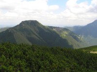 Bobrovec ze severního úbočí Lúčné (vpravo od vrcholu ve vidět skalnatý hřeben Chochowski Riegel klesající do Chocholowskie doliny)