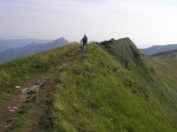Pekelník - pohled z vrcholu po pěšině vedoucí po hřebeni od Veľ. Kriváňa (srpen 2010)