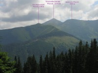 Starorobociański Wierch - pohled z Boboroveckého sedla z lokalizací vrcholů (červenec 2008)