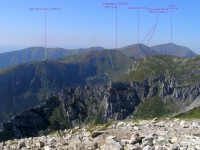 Tomanowy Wierch Polski - lokalizace vrcholu v hřebeni při pohledu z Kopy Kondrackiej (Červené vrchy - září 2009)