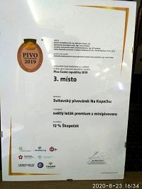 3.místo 12° sv.ležák Premium, PIVO 2019 Č.B