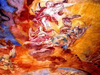 Chotěšov, opravená freska v jižní části konventu nad dvourameným schodištěm