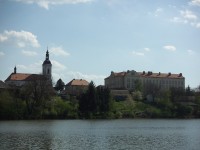 Mlýnský rybník, v pozadí kostel sv. Petra a Pavla a Olivova léčebna
