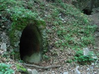 Amatérská jeskyně: Umělě proražený vstup do jeskynního systému.
Nachází se v meandru Pustého žlebu, pod
Koňským spádem
