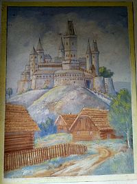 freska v obci Podhradí - představa hradu Veliš