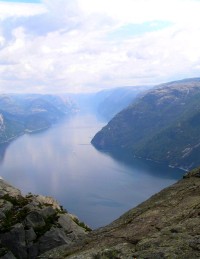 Prekestolen - pohled na Lysefjord, jižní Norsko